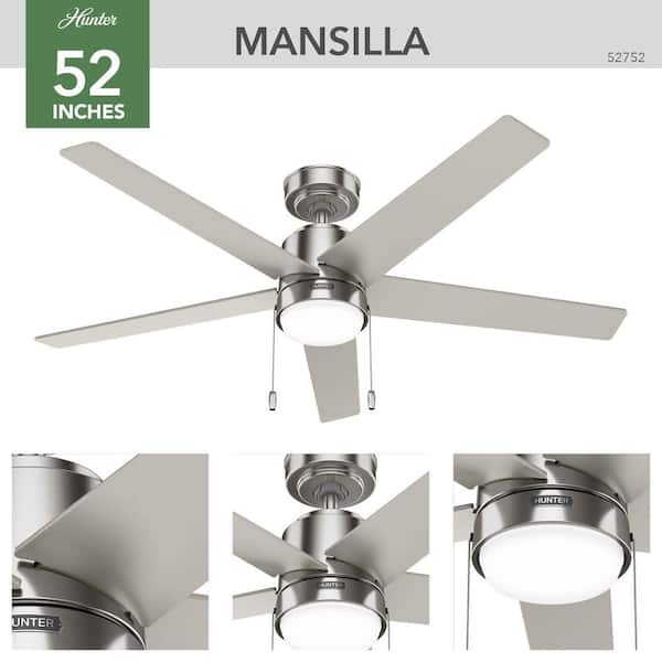 ♡S♡ Hunter Mansilla 52 in. Indoor Brushed Nickel Standard Ceiling Fan