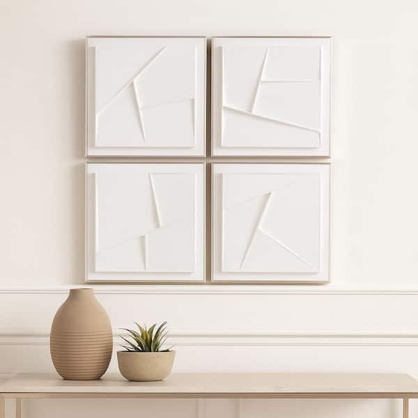 4-Piece White Wood Framed Dimensional Plaster Canvas Wall Art Print 20 in. x 20 in.