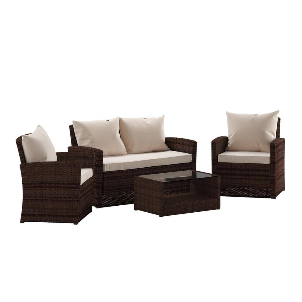 Carnegy Avenue Brownbeige 4 Piece Wickerrattan Patio Conversation Set Cga Jj 520789 Br Hd 0214