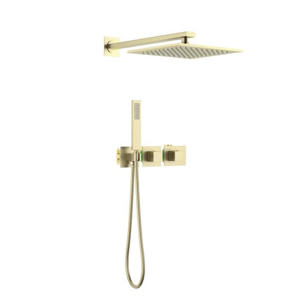 Unbranded Single Handle 1-Spray Cube 2-Function Thermostatic Shower Faucet 1.8 GPM with Corrosion Resistant in Brushed Gold