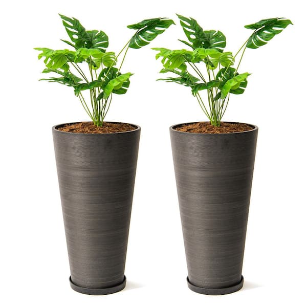 Modern 28 in. Black Round Planter (Set of 2) Tapered Plastic Design for Indoor & Outdoor Use, Perfect for Patio Decor