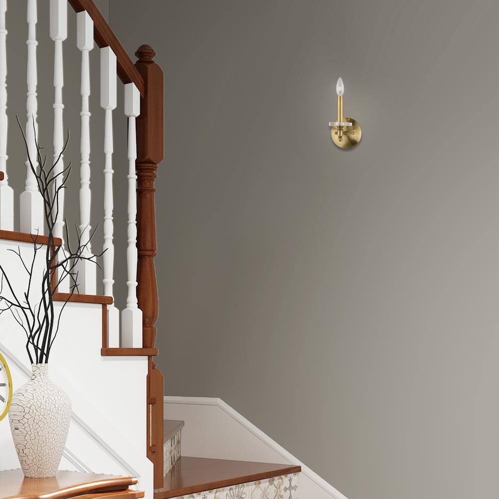 Antique Brass 1-Light Sconce with Clear Crystal Shade