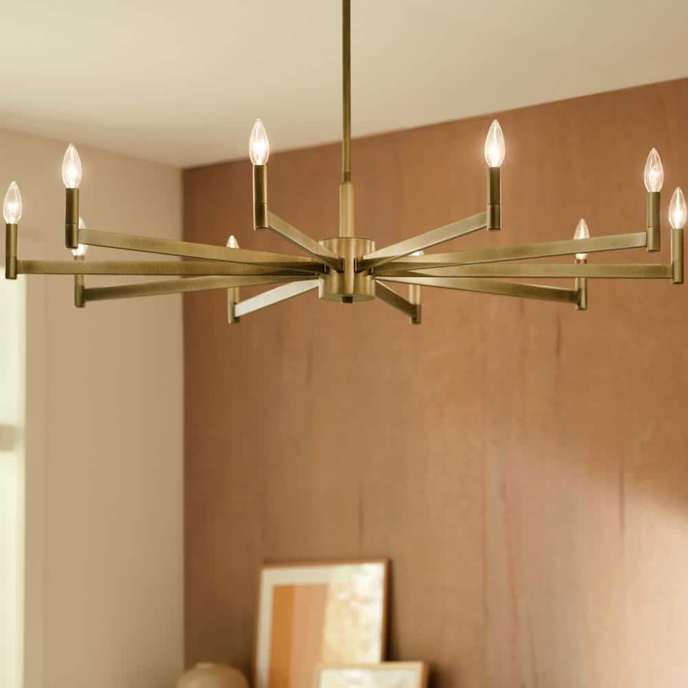 Erzo 48" Natural Brass 10-Light Candle Style Chandelier