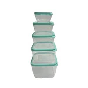 Nested Square 10-Piece Airtight Plastic Food Storage Container Set in Mint