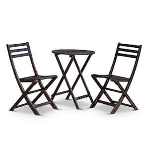 Dark Brown 3-Piece Eucalyptus Wood Outdoor Bistro Set with Round Table for Garden, Backyard, Balcony and Poolside