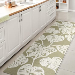 Tobago High-Low Two-Tone Monstera Leaf Light Green/Ivory 2 ft. x 8 ft. Indoor/Outdoor Area Rug