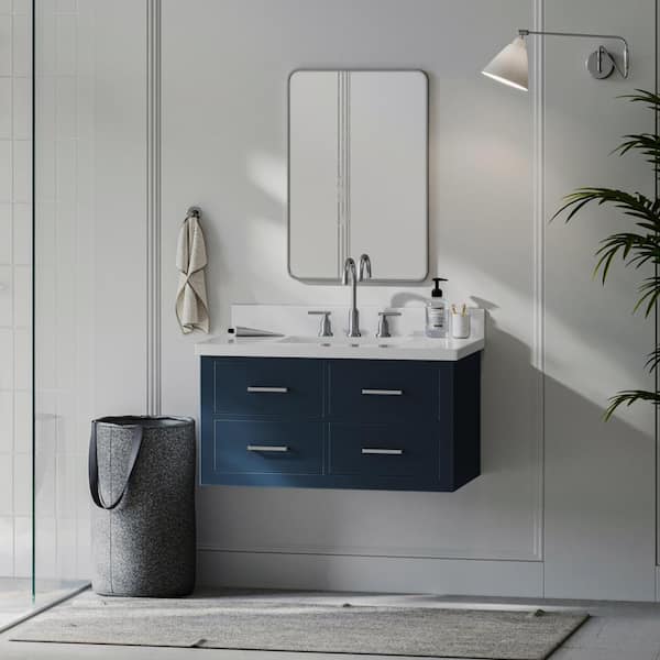 ARIEL Hutton 37 in. W x 22 in. D x 19.6 in. H Bath Vanity in Midnight Blue with Pure White Quartz Top
