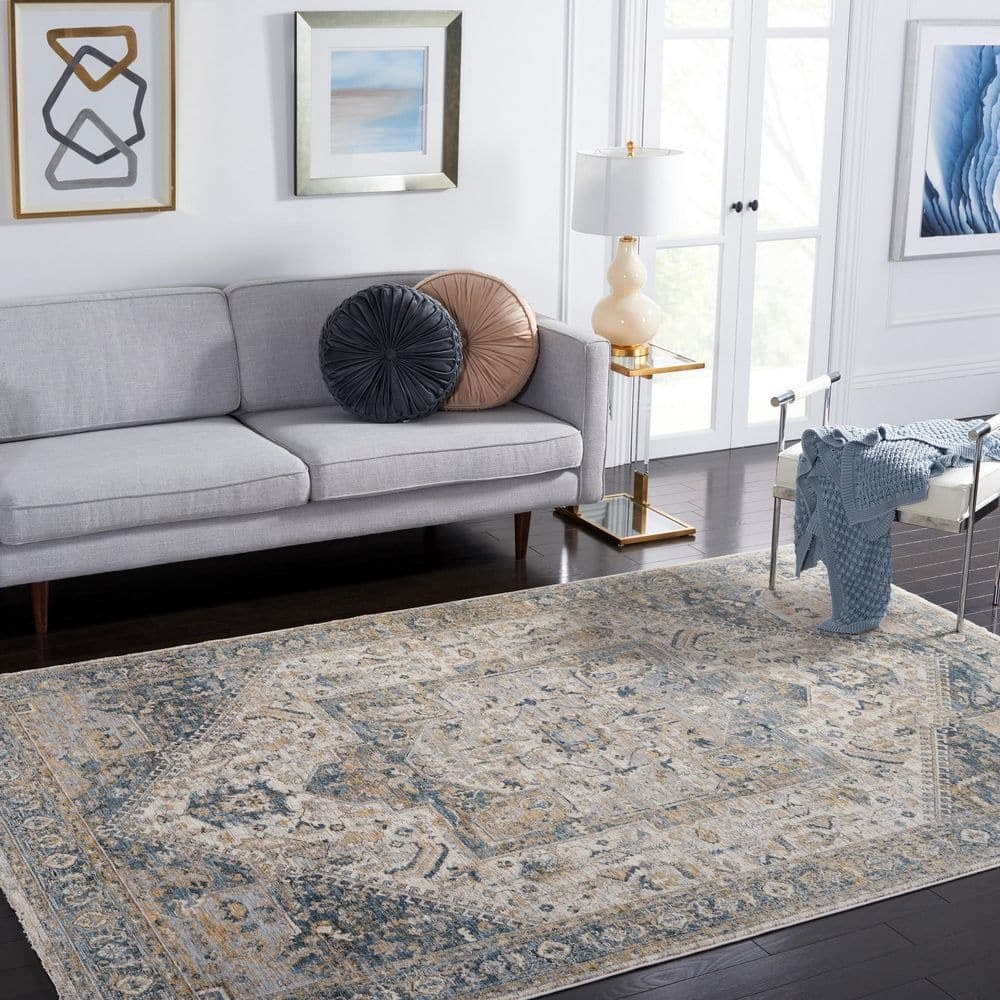 Valencia 6 ft. x 6 ft. Ivory/Blue Distressed Medallion Border Square Area Rug price history on PriceWatchPro