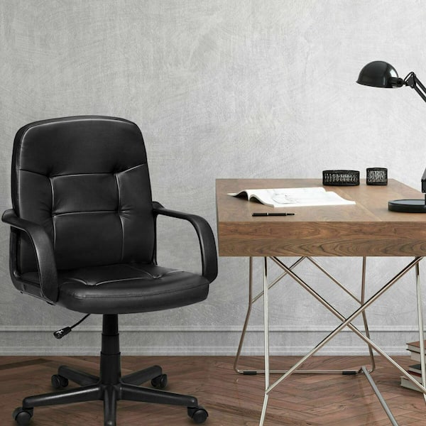 Costway Black PVC Mid-Back Executive Office Chair with Arms Costway Black PVC Mid-Back Executive Office Chair with Arms