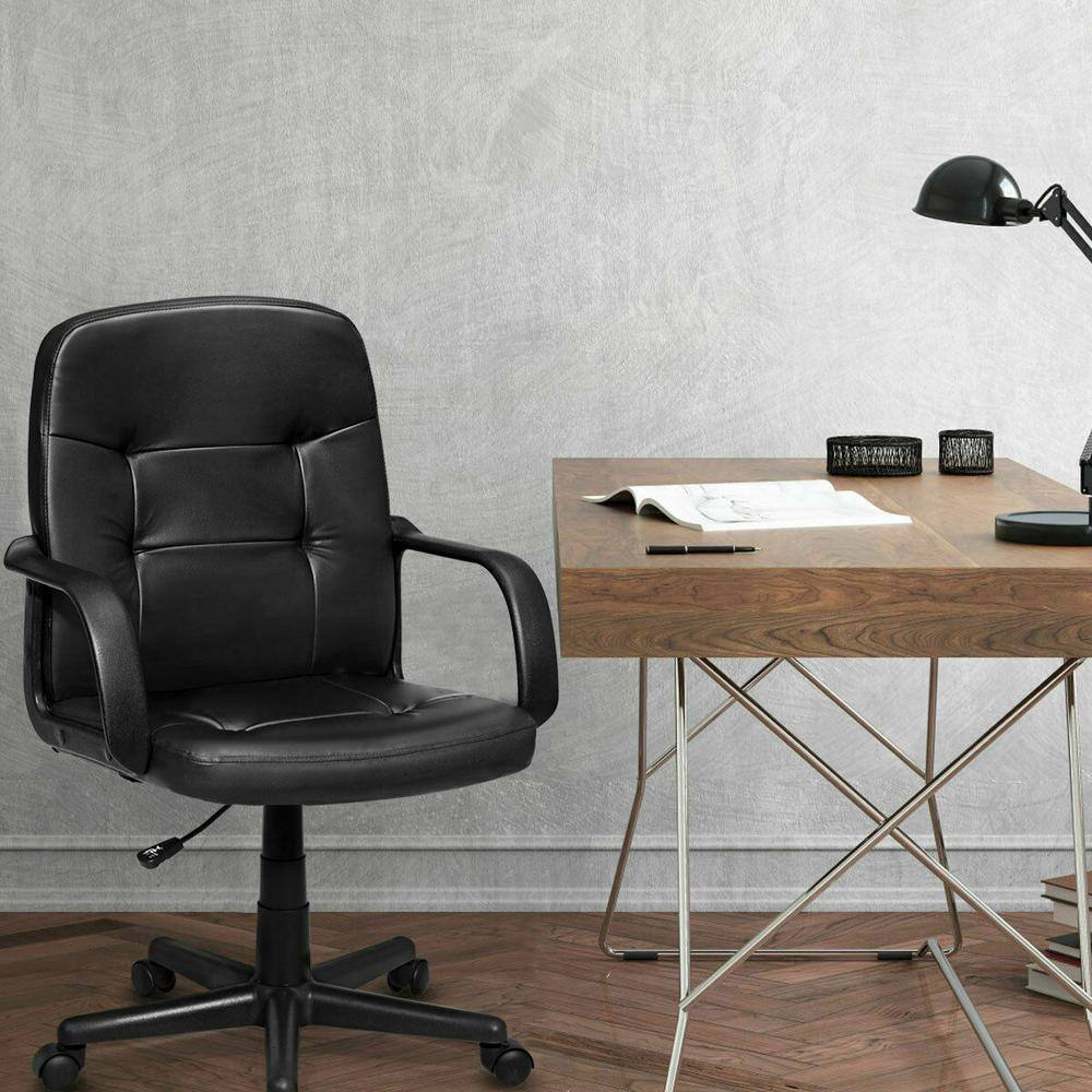 Modern High-Back Black Leather Swivel Task Office Chair