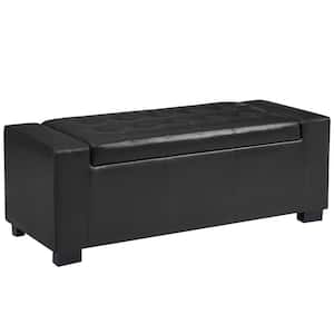 Black Faux Leather Upholstery Storage Ottoman Bench