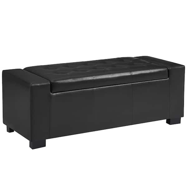 Black faux deals leather storage bench