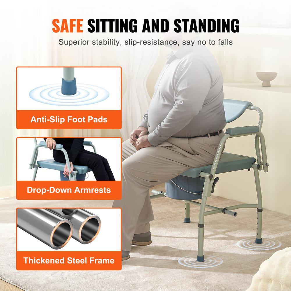Adjustable Blue Steel Raised Toilet Seat with Detachable Backrest