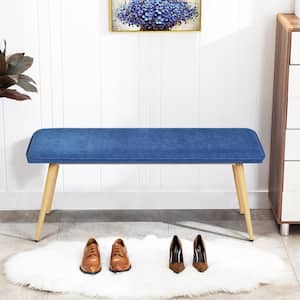 Nuhu Dark Blue Fabric Upholstered Oak Metal Legs Bench 18.3 in. H x 45.3 in. W x 15.3 in. D