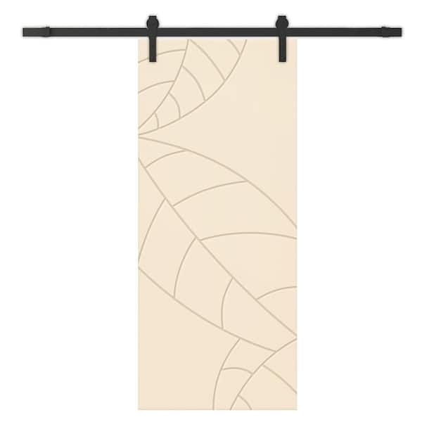 CALHOME 30 in. x 96 in. Beige Stained Composite MDF Paneled Interior Sliding Barn Door with Hardware Kit