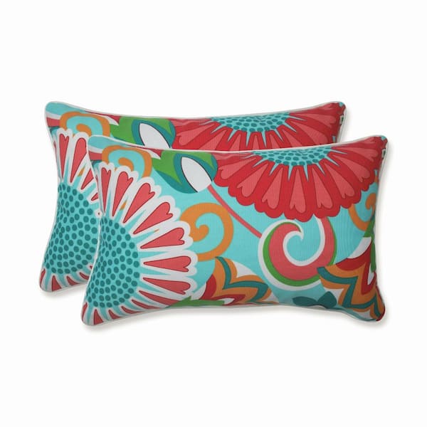 Pillow Perfect Floral Green Rectangular Outdoor Lumbar Throw Pillow 2-Pack