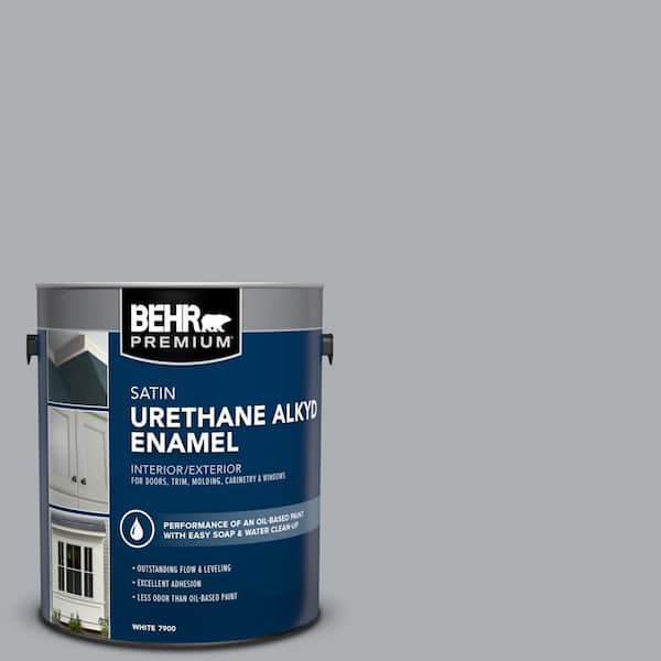 BEHR PREMIUM 1 gal. #AE-50 Gray Cast Urethane Alkyd Satin Enamel Interior/Exterior Paint