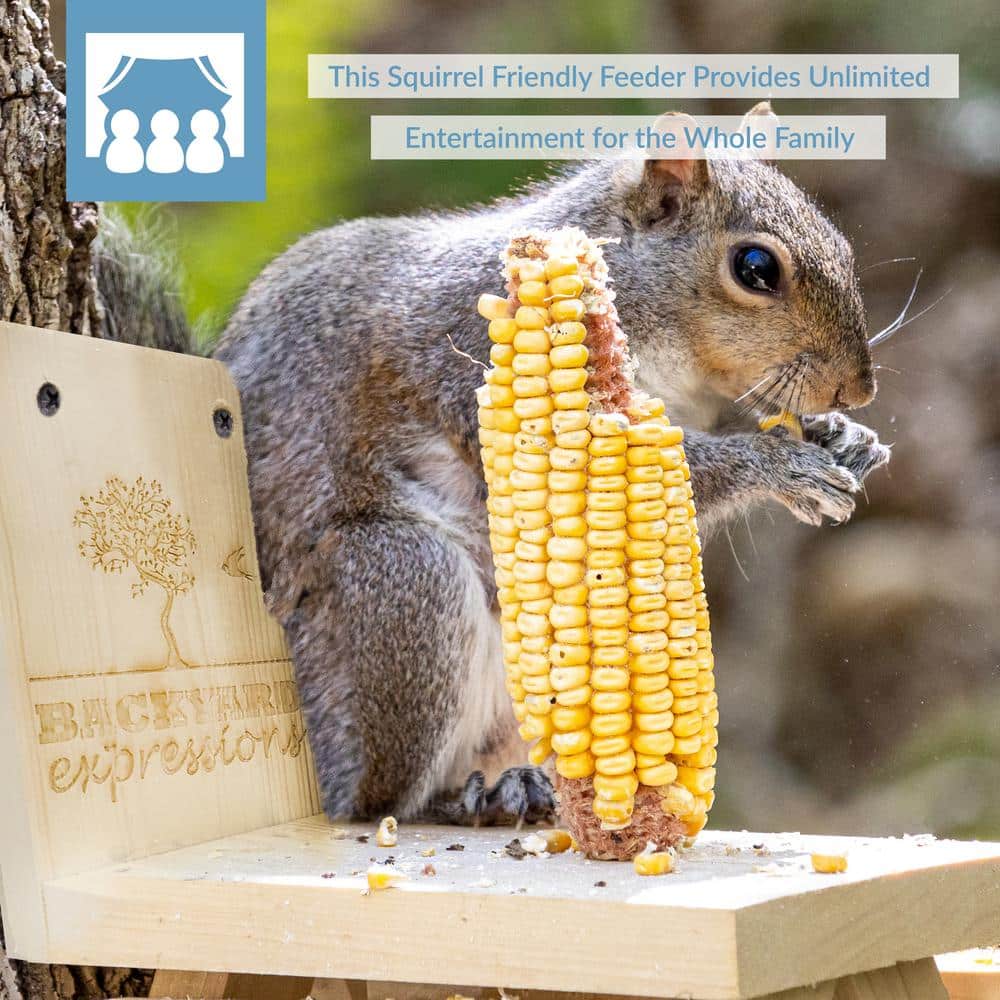 Light Brown Pine Wood Outdoor Squirrel Feeder Picnic Table