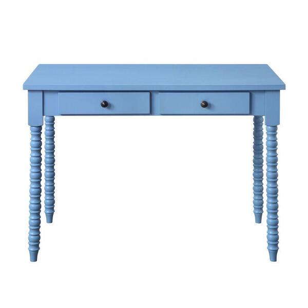 Benjara Roger 42 in. Blue Rectangular Wooden Console Sideboard Desk with 2 Drawer and Spindle Legs