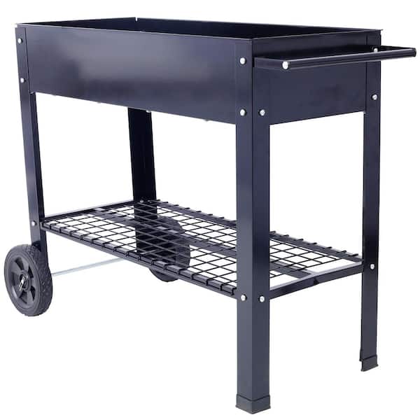 42.5 in. W x 31.5 in. H x 20.8 in. D Steel Elevated Garden Bed Raised Planter Box With Shelf and Wheels in Black