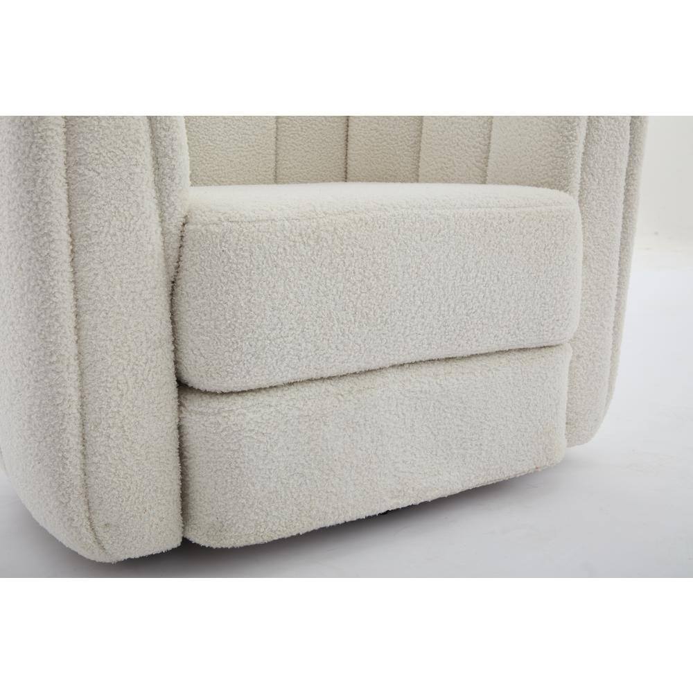 White Velvet Swivel Barrel Accent Chair with Wood Frame