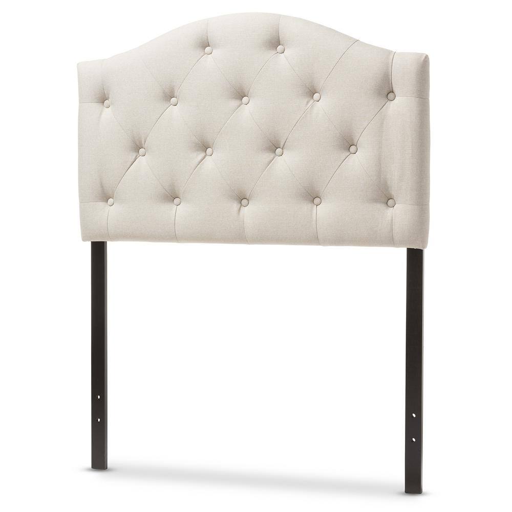 Elegant Beige Leather Tufted Queen Headboard with Adjustable Height