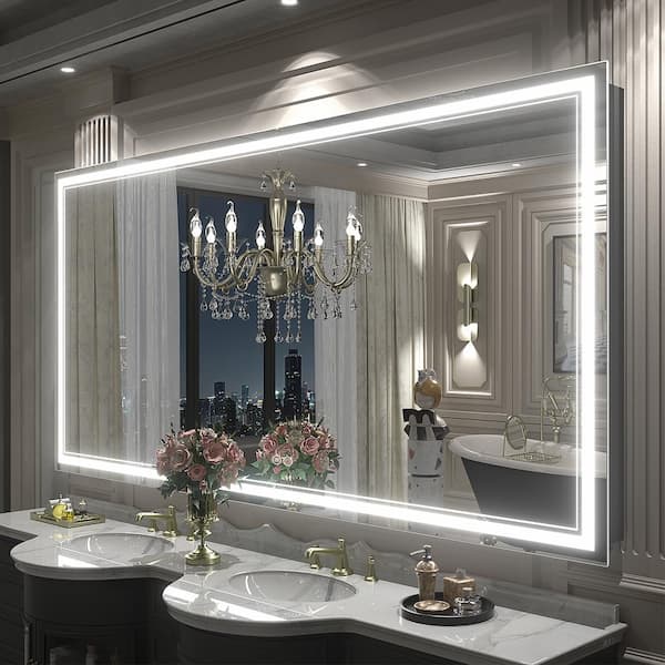 Apmir 72 in. W x 36 in. H Large Rectangular Frameless Front LED Lights Anti-Fog Wall Bathroom Vanity Mirror in Tempered Glass