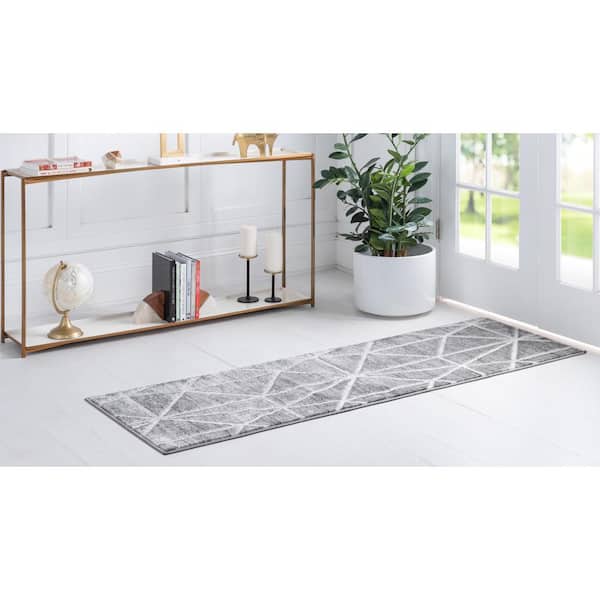 Matrix Trellis Geometric Dark Gray 3 ft. x 10 ft. Runner Rug