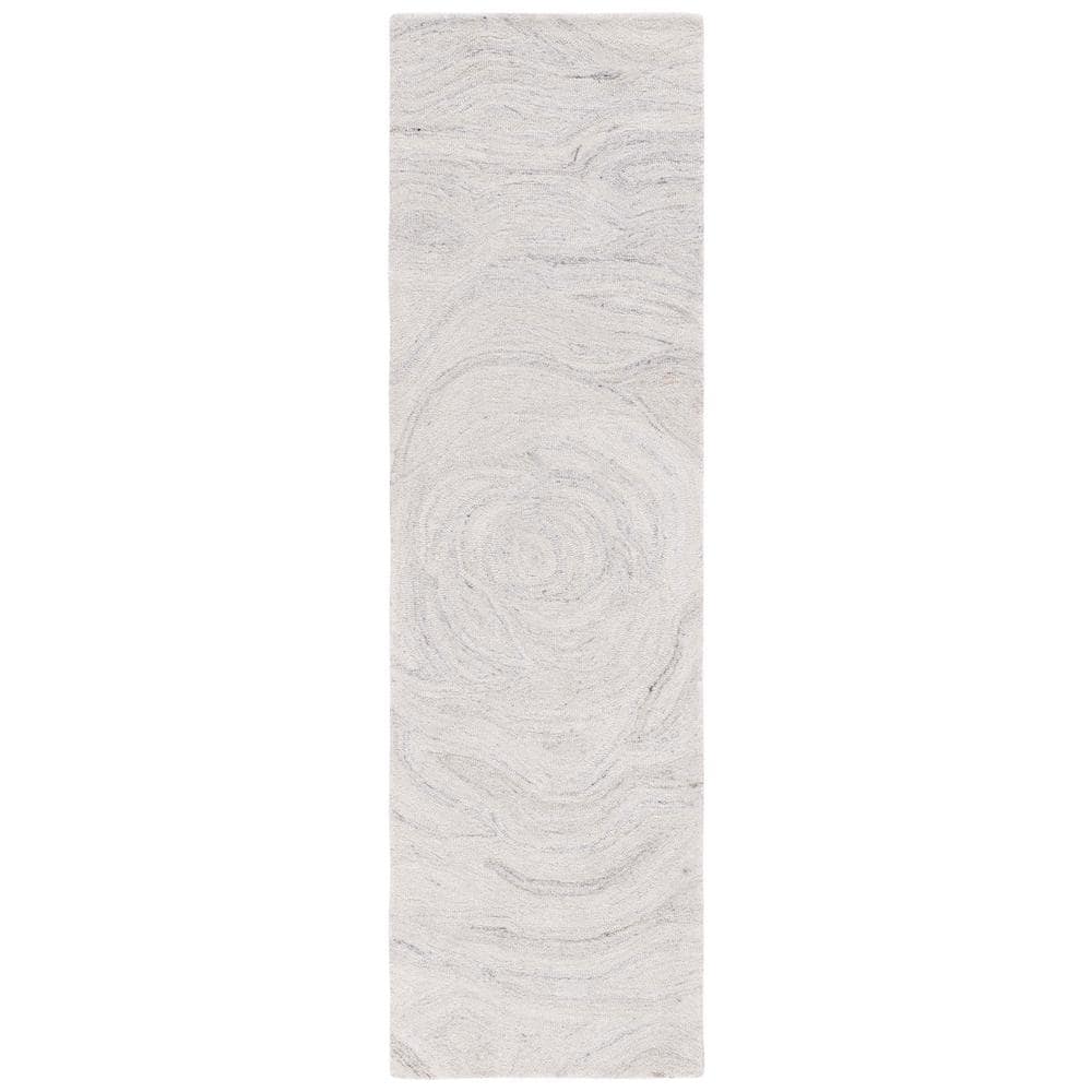 Abstract Light Grey and Beige Hand-Tufted Wool Runner Rug