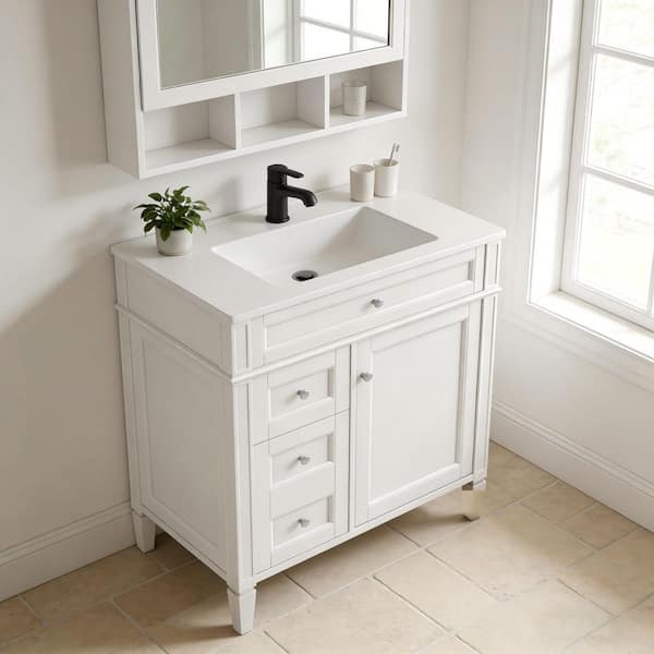 30 in. Bath Vanity Cabinet without Top in White, Solid Wood Modern Bathroom Storage Cabinet with 2 Drawers
