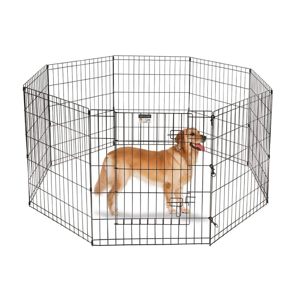 Black Heavy Gauge Metal Pet Playpen with Doggie Door
