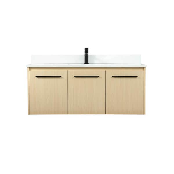 Unbranded Simply Living 48 in. W x 18 in. D x 19.7 in. H Bath Vanity in Maple with Ivory White Engineered Marble Top