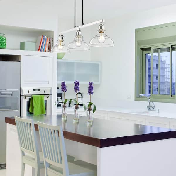 Carver 3- -Light Chrome Linear Pendant with Glass Shade