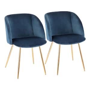 Fran Blue Velvet and Gold Chair (Set of 2)