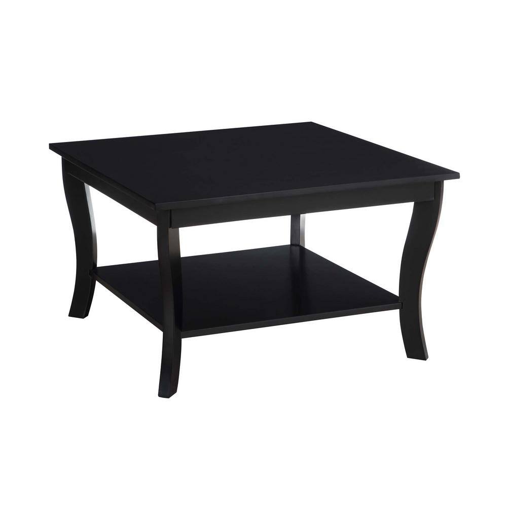 Black Square Rubberwood Veneer Coffee Table with Shelf