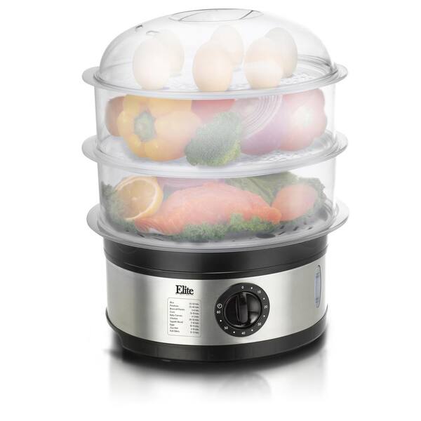 Elite 3-Tier 8.5 Qt. Stainless Steel Food Steamer and Rice Cooker