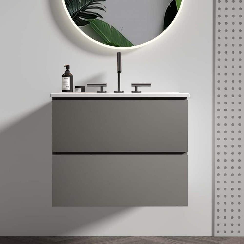 Ziyudura 24 in. Single Sink Floating Grey Bath Vanity with White