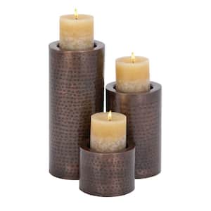 Brown Metal Handmade Pillar Candle Holder (Set of 3)