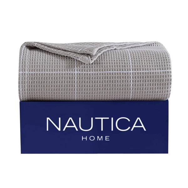 Nautica Bridgeport 1-Piece Cotton Grey Full/Queen Woven Blanket
