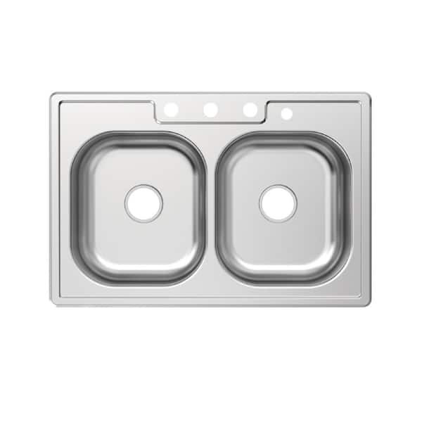 33 in. Drop-In 50/50 Double Bowl 20 Gauge Stainless Steel Kitchen Sink