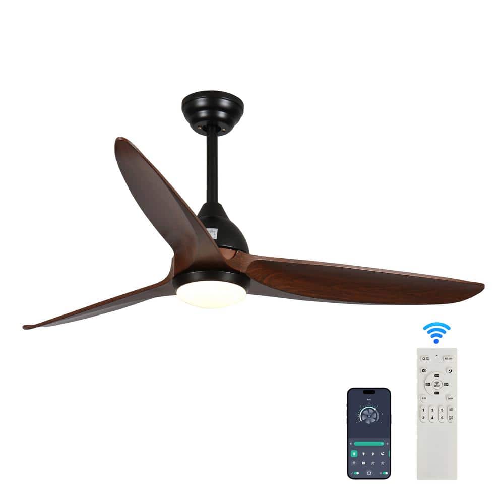 52 in. Smart Indoor Black 6-Speed 3-Colors Ceiling Fan with Integrated LED 