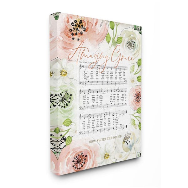 Stupell Industries "Amazing Grace Floral Sheet Flower Americana" by Jennifer Pugh Unframed Religious Canvas Wall Art Print 16 in. x 20 in.