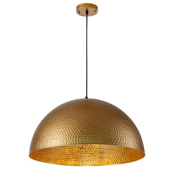 Matthew 23.6 In. 1-Light Gold Hammered Dome Pendant-Light