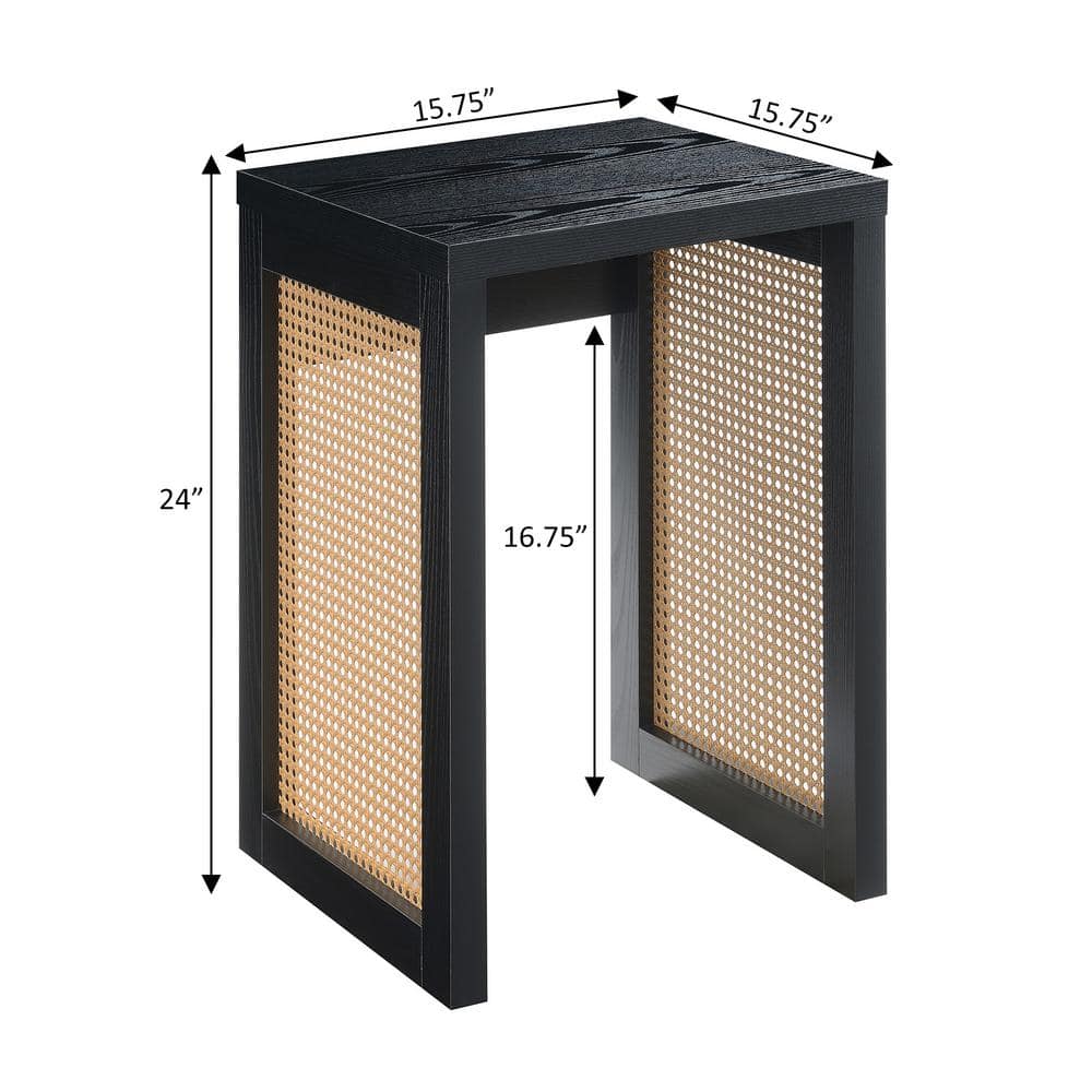 Black and Beige Rattan Weave Square End Table
