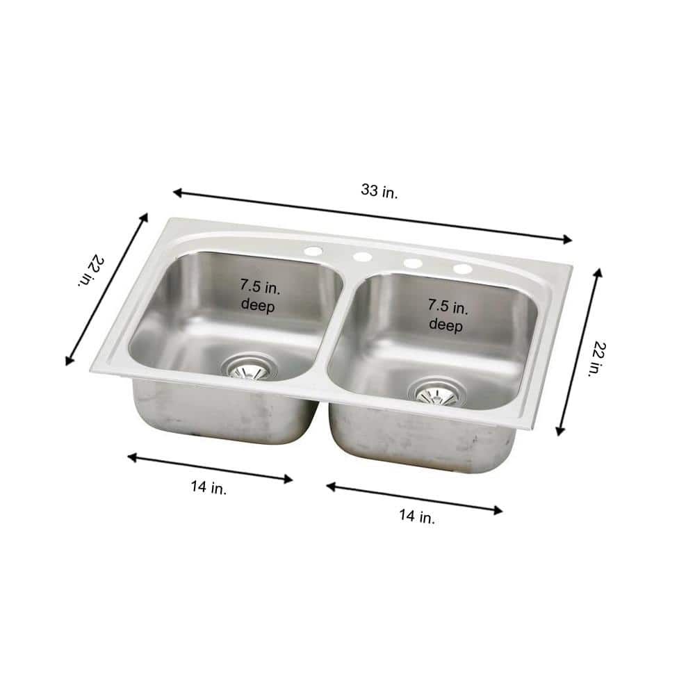 Elkay 33-Inch Satin Stainless Steel Double Bowl Drop-In Sink