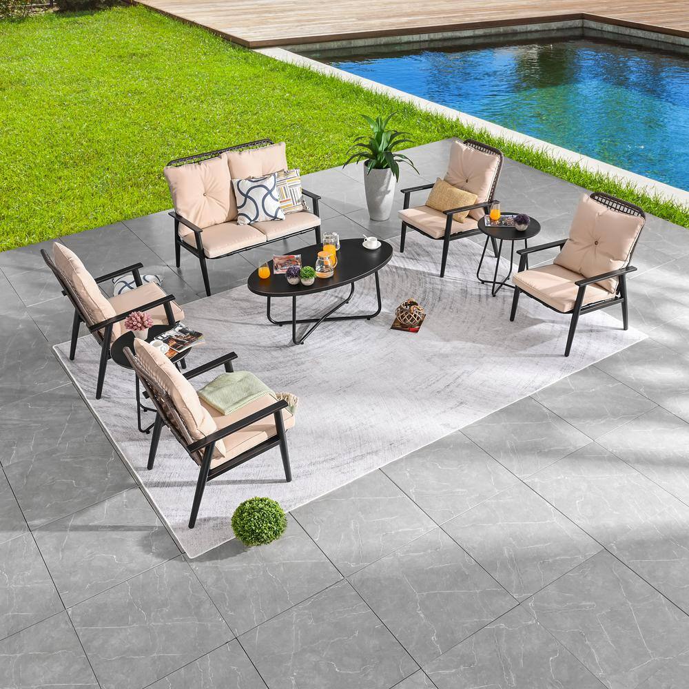Patio Festival 8-Piece Metal Patio Conversation Set with Beige Cushions ...