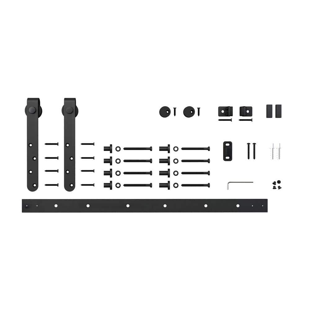 American Pro Decor 5 ft. Black Solid Steel Mini Sliding Rolling Barn Door Hardware Kit for
