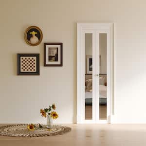 24 in. x 80.5 in. 1-Lite Mirror and MDF White Prefinishied Closet Bifold Door with Hardware Kit