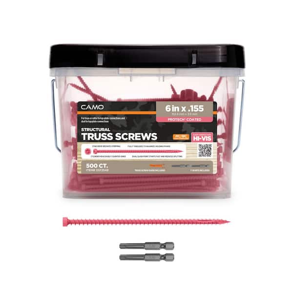 6 in. x 0.155 in. Hi-Vis T30 Star Drive Structural Truss Wood Screw - Pink PROTECH Exterior Coated (500-Pack)