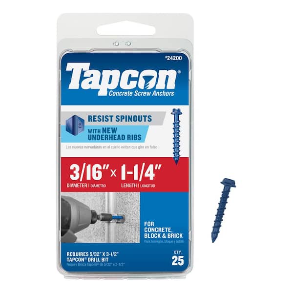 Tapcon 3/16 in. x 1-1/4 in. Hex-Washer-Head Concrete Anchors (25-Pack)